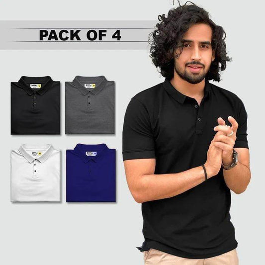 Poly Matte Solid Half Sleeves Mens Polo T-Shirt Pack Of 4 - KazualCart