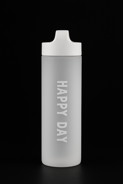 500ml Borosilicate Glass Bottle I BPA-Free Reusable Drinkware I Happy Day Print